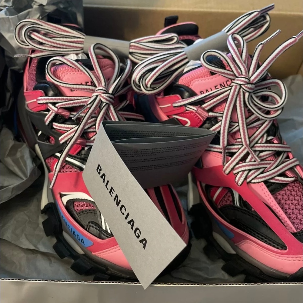BALENCIAGA Mesh Nylon Womens Track Sneakers 36 Pink Blue